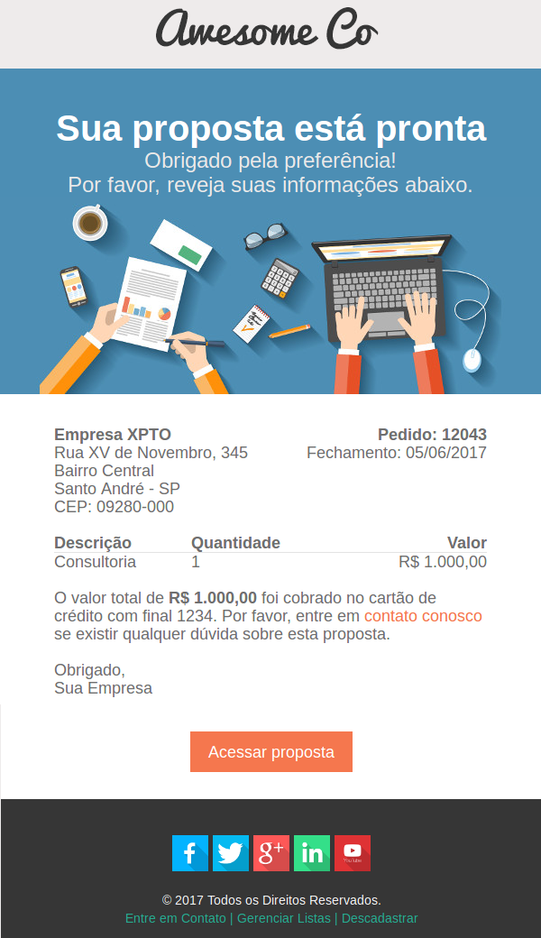 Modelo de e-mail para proposta comercial