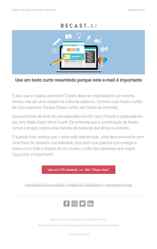 Modelo de e-mail para conteúdo