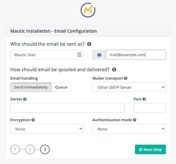 Configuração do provedor de entrega dos e-mails SMTP